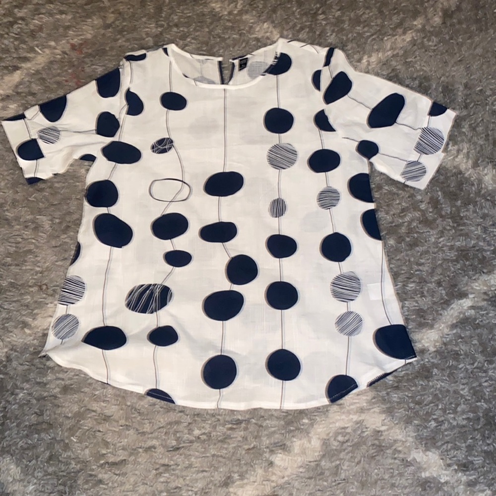 NBW white linen with cute blue circles Tunic XL adorable🥰